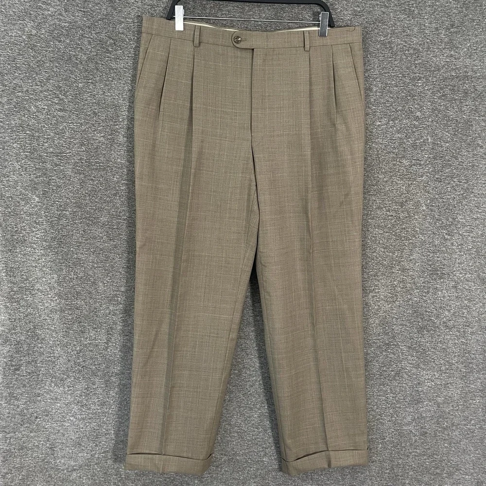 Lori Piana Suit Mens 43R Beige Plaid Wool 2 Pc 38x30 Hickey Freeman Nordstrom